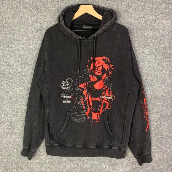 Corpse Husband Other - Authentic Corpse Husband Miss You I Am Corpse Pullover Acid Wash Black Hoodie L